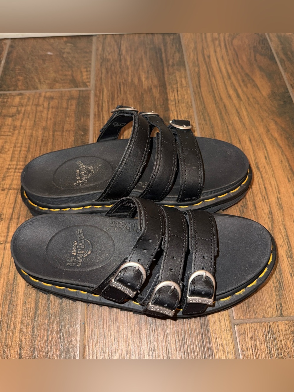 Dr. Martens Women's Blaire Platform Leather Slide Sandals Buckles Black Size 7